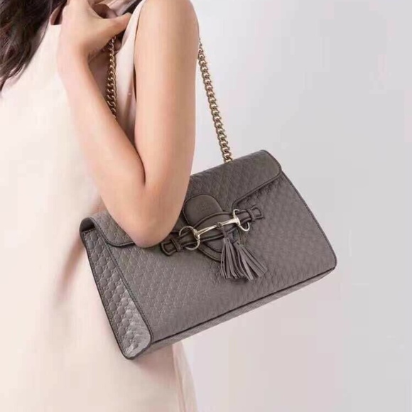 Emily Chain -Guccissima Large Gray Leather Bag - Picture 1 of 8